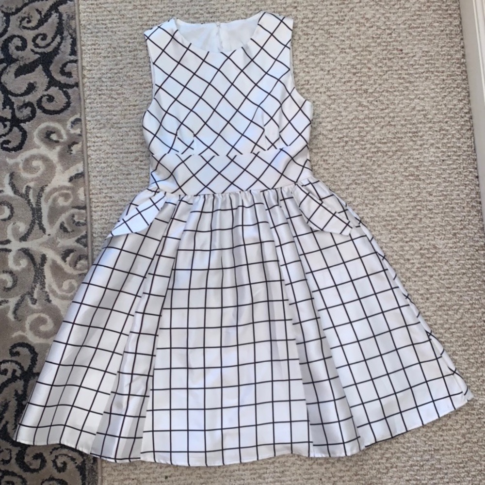 Stripe patterned black and white dress